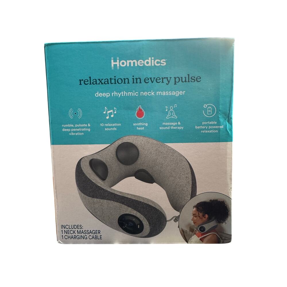 Homedics Deep Rhythmic Neck Massager w/ Heat and Sound Portable Rechargeable